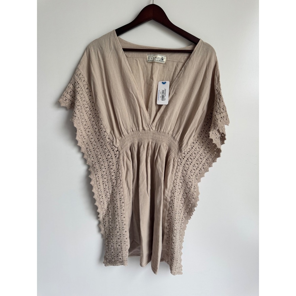 Seaspice Resort Wear 100% Peruvian Cotton Crochet Coverup Dress Beige Large boho